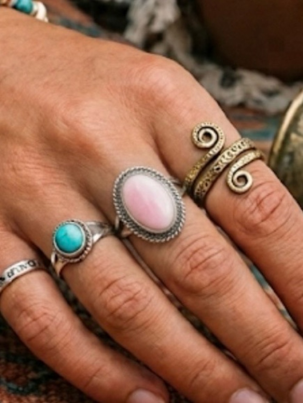 Native Style Sterling Silver Pink Conch Shell Adjustable Ring